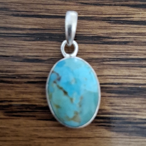 Handmade Jewelry - Pendant Turquoise Kingman Oval Natural Stone Sterling Silver